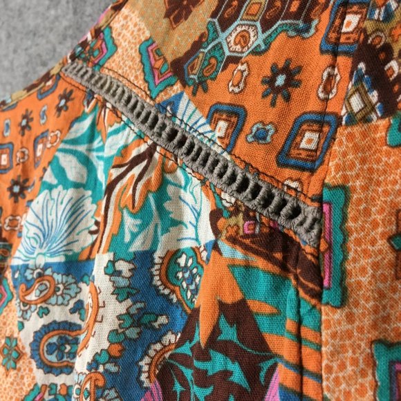 Sanctuary Top S Boho Geometric Motif Cap Sleeve Ruffle Keyhole Tank Mixed Print - Picture 10 of 12